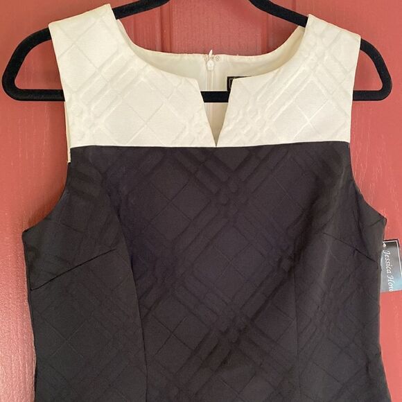 JESSICA HOWARD MISSY COLOR-BLOCK IVORY/BLACK SLEEVELESS SHEATH DRESS 12 NWT - Picture 12 of 14